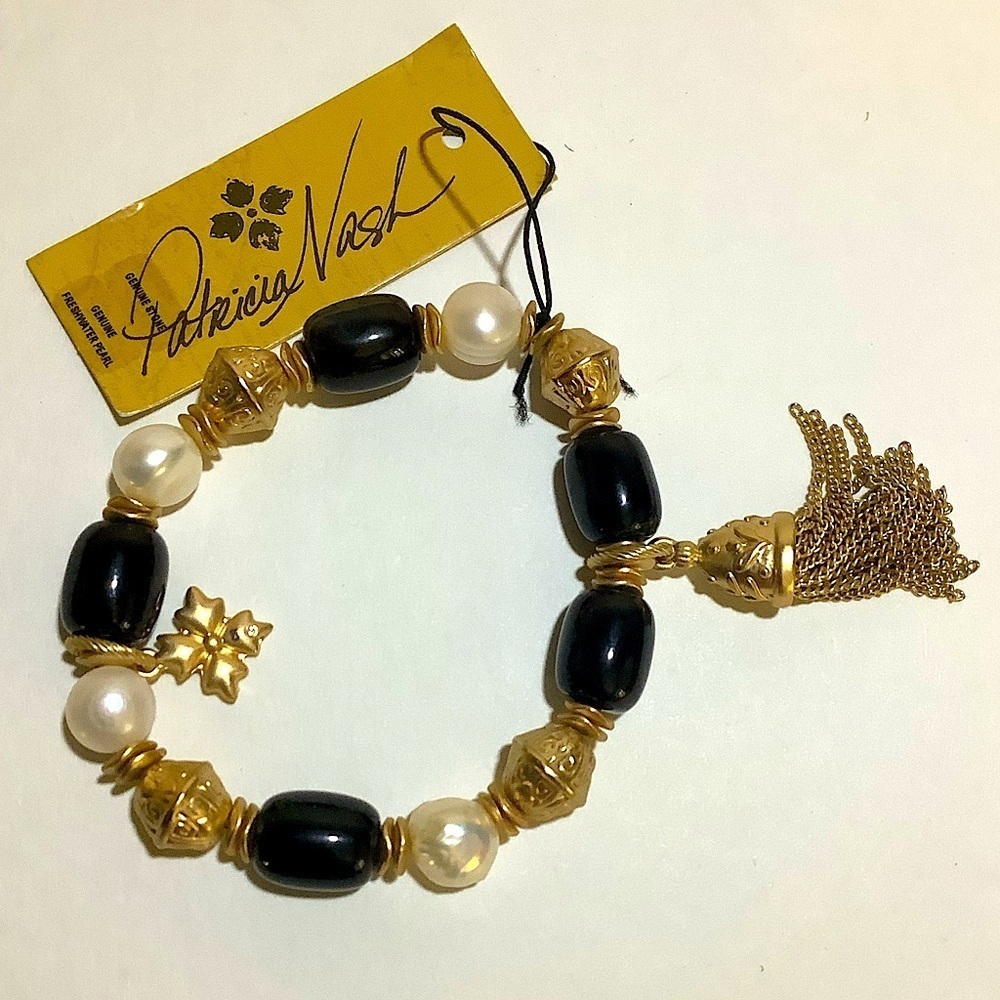 Patricia Nash Stretch Tassel Bracelet Black & White New
